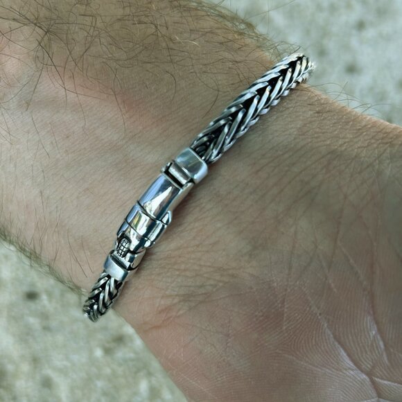 Sterling Silver Braided Wheat Chain Bracelet - Picture 2 of 3